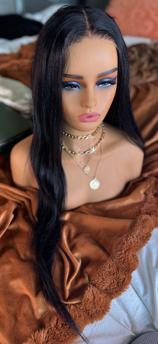 7x5 Glueless Natural Black Yaki Straight Wig With Elastic Drawstring 150% Density - Club Hairitage