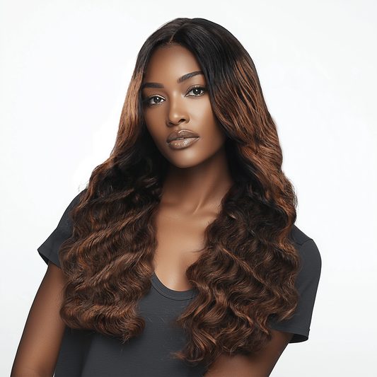Gluless V-Part Body Wave Balayage Highlight Colored Wig - Club Hairitage
