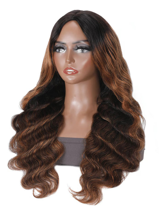 Gluless V-Part Body Wave Balayage Highlight Colored Wig